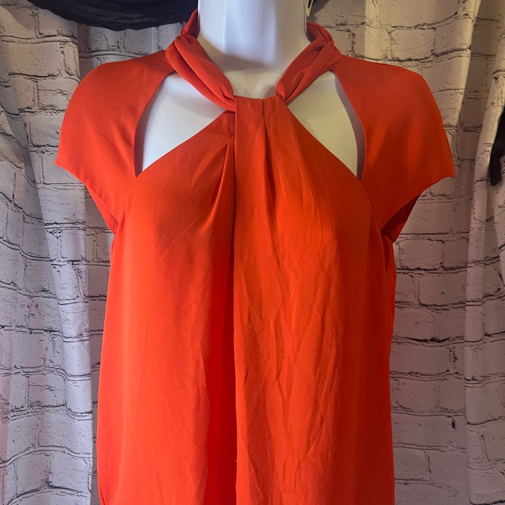 BCBGMaxAzria Vibrant Orange Keyhole Blouse
